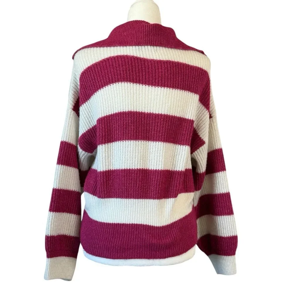 ASOS Design Pink and‎ White Rugby Striped Women's Sweater Size 4 Preppy
